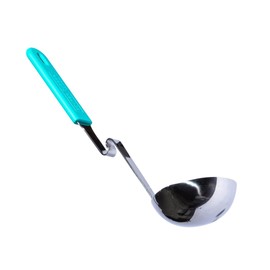 Souper Cubes + Lori Greiner No Mess Stainless Steel Soup Ladle with Silicone Handle - Metal Soup Ladle with No Mess Design That Hooks on Side of Any Pot - Aqua