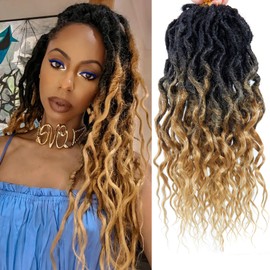 Faux Locs Crochet Hair 16 Inch Soft Locs 7Packs Boho Goddess Locs Crochet Hair with Curly Ends Pre-looped Crochet Locs for Black Women Dreadlock Synthetic Crochet Braids (1B/27, 16Inch(Pack of 7))