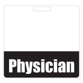 Insignia de médico (negro) – etiquetas horizontales resistentes para médicos, tarjeta de identificación de doble cara