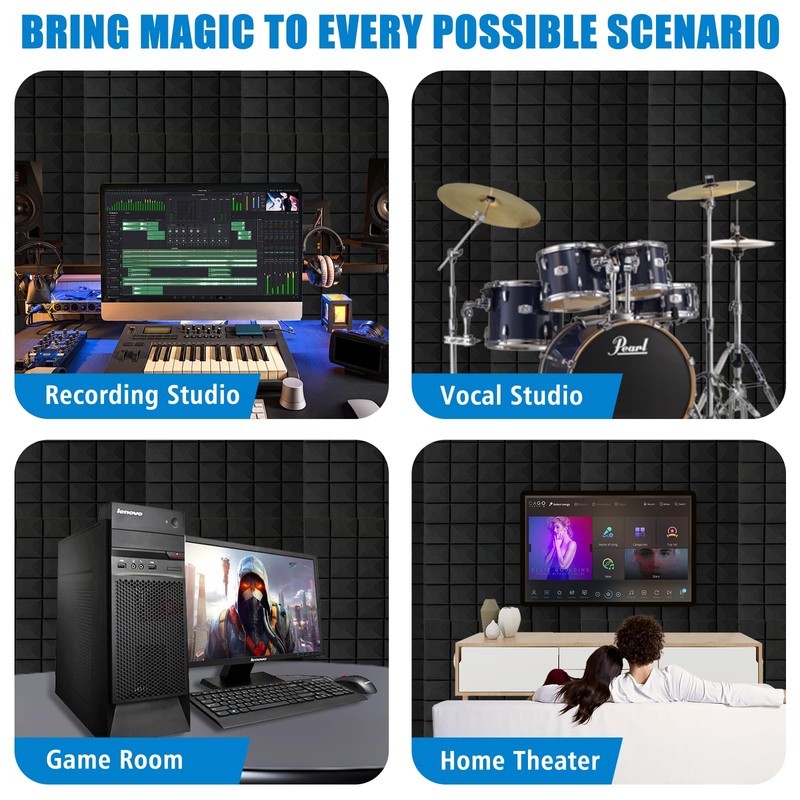 4 PCS Acoustic Panels,48''X24''X2'' Sound Proof Foam Panels for Walls,High