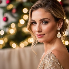 BriLove Women's Fashion Wedding Geometry Crystal Emerald Cut Infinity Dangle Chandelier Earrings Topaz Color Champagne Colour Gold-Tone