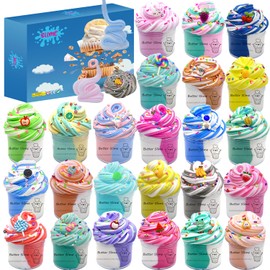 wtelnbton Slime Set Butter Slime Kit 24 Packed Two-Toned Scented Containers, Assorted Colors and Designs，Soft and Bouncy Non-Sticky Slime Party Gifts for Girls and Boys