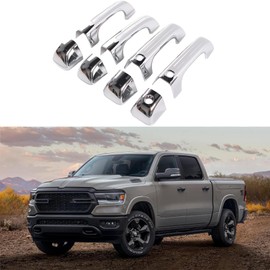 AUCERAMIC Chrome Door Handle Covers Compatible with 2019-2024 Ram 1500 with Front Smart Keyholes Cutout Exterior Door Handle Covers Caps