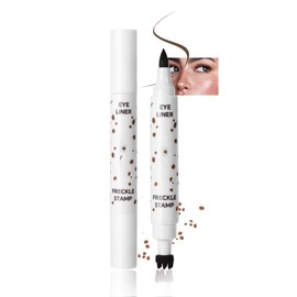 Easilydays Freckle Stamp Pen with Eyeliner, 7-Point Quick Dry, Waterproof Natural Lifelike Faux Freckle 2 in 1 Fake Freckles Stain Marker Pen for Long Wear Sunkiss Makeup (#02 Brown)