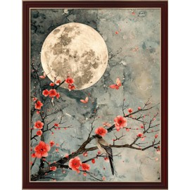 Leczany Cross Stitch Patterns Stamped Kit for Beginners | Embroidery Supplies DIY Craft Kit Starter Needlepoint for Adults or Kids | 11CT, 3 Strands | The Moon and Plum Blossoms 15.8x20.9 inches
