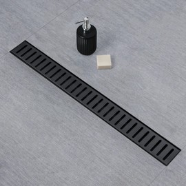 SaniteModar Linear Shower Drain, 36 inch Black Shower Drain with Removable Capsule Pattern Grate,304 Stainless Steel Shower Drain Include Hair Strainer,Adjustable Leveling Feet