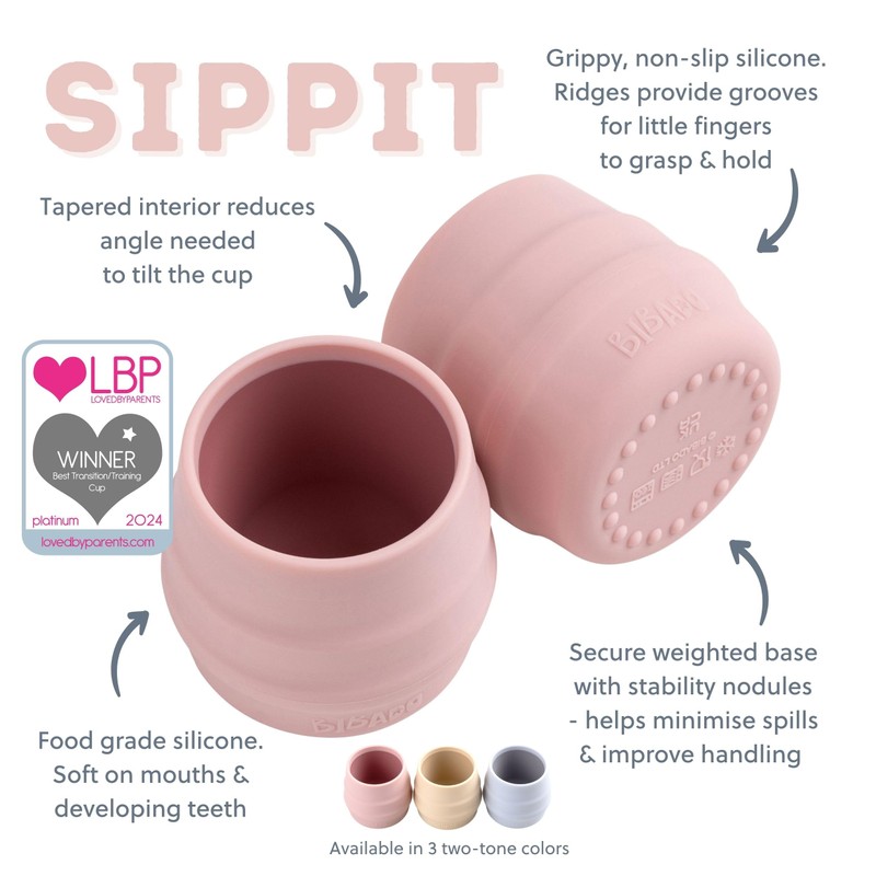 BIBaDO - Sippit Silicone Baby Cup, Blush (2-Pack) - Open