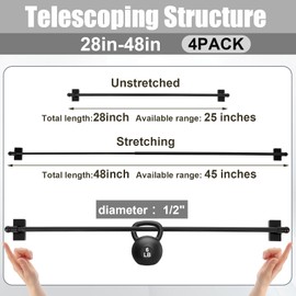 Yaocom 4 Pcs Magnetic Curtain Rods for Metal Door 28 to 48 Inch, 1/2" Multi-use Adjustable Appliance Magnetic Rod for Window Frames, Cabinets, Refrigerators, Dishwashers (Black)