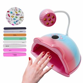 Uv Nail Lamp for Gel Polish Curing, 48W Led Uv Light for Gel Nails with Automatic Sensor, LCD Display, 3 Timer Setting, and A Rotatable External Lamp, Nail Lamp for Home(Comes with Free Gifts) Pink