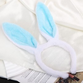 Mangoit Easter Bunny Ears Headband Cute Bunny Headband for Women Girls Rabbit Ears Headbands (blue ear+white headband)