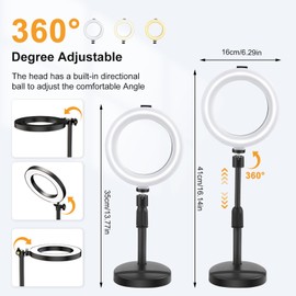 Ring Light with Stand & Phone Holder, Desk Ring Light with 3 Colors Modes and 9 Brightness Levels for Laptop/Computer/Phone/Monitor, Travel Desktop Hola Light For Filming Recording Live Streaming (2)