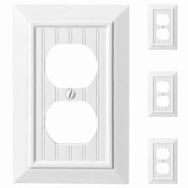 Beadboard Outlet Covers Wall Plates, Bamboo Fiber Light Switch Covers, Natural Material Electric Receptacle Decorative Switch Plate Outlet Cover (Pure White, 1 Gang Duplex 4 Pack)