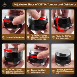 DIBTSA 58mm Espresso Distributor and Tamper, Dual Head Coffee Leveler, Adjustable Depth, Stainless Steel Espresso Distribution Tool for 58mm Portafilter (Black)