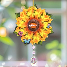 Sunflower Nana Suncatcher – Sunflower Gifts for Women, Sunflower Suncatcher with Crystals, Christian Gifts for Women, Sunflower and Butterfly Decorations for Window