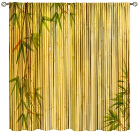 Bamboo Curtain,Yellow Colored Bamboo Tree Background Print Window Drapes for Bedroom Living Room Kitchen Darkening Thermal Insulated Curtain for Home Decor,2 Panel Set,42x63 Inch
