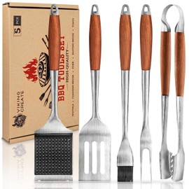BBQ Grilling Accessories - Barbecue Tool Sets - Luxury Grill Accessories Kit - Grill Set – Premium Stainless Steel Equipment - 5 in 1 BBQ Tongs, Meat Fork, Spatula & Basting Brush