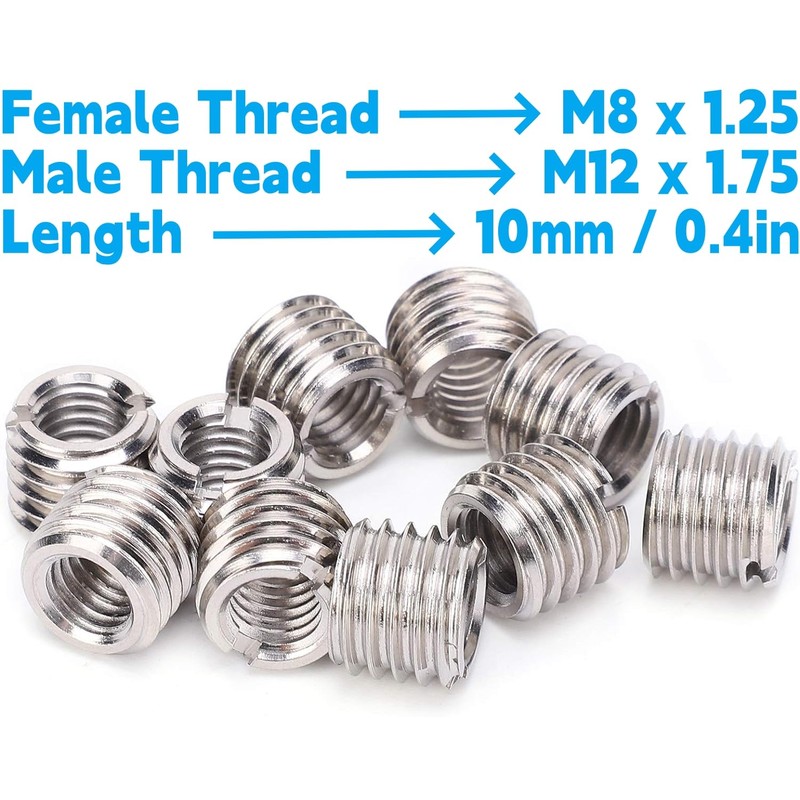 Self Tapping Thread Insert, 10 Pieces 10mm Thread Repair Sleeves