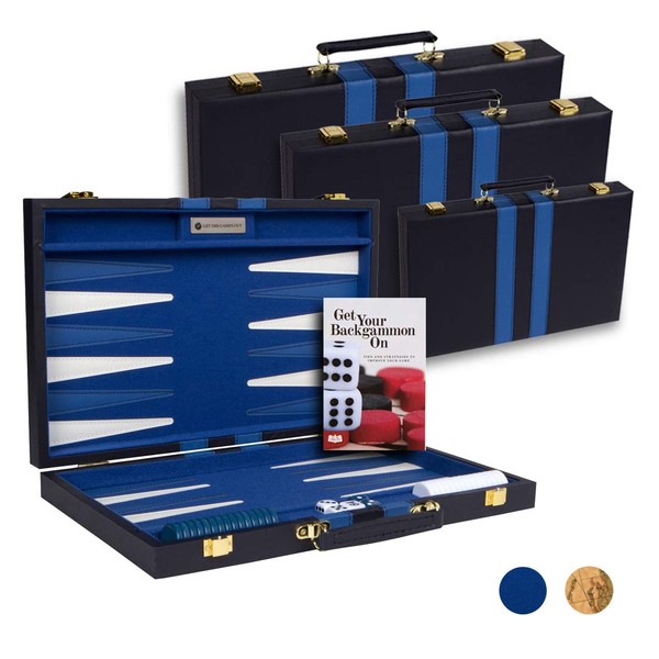 Get The Games Out Top Backgammon Set - Small 11" Travel Size Classic Board Game Case - Best Strategy & Tip Guide (Blue, Small)