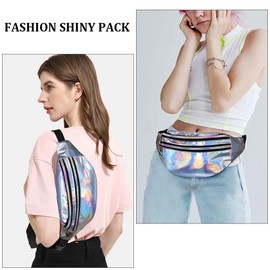 Yeenano Shiny Bumbag,Fanny Pack Metallic Bum Bag with Adjustable Strap Waist Bag Smooth Zip Neon Unisex Waist Bum Bags Waterproof Waist Packs for Party Festival Outdoor Travel