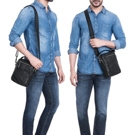 STILORD 'Byron' Elegant Shoulder Bag Men's Small Leather for Tablet 8.3 Inch – Ideal as Men's Crossbody Bag Genuine Leather Men's Bag for Hanging with Many Compartments, black