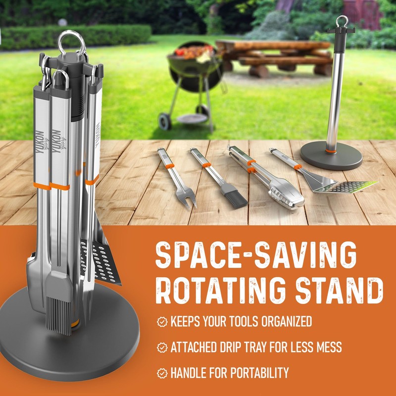 Yukon Glory Stainless Steel BBQ Tool Set with Rotating Stand