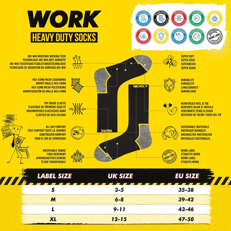 SOXCO WORK Socks for Men Crew Length Black Heavy Duty