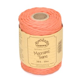 50M Spools - Everlasto Single Twist Soft Cotton Coloured Macrame Craft Twine 38/6 (4mm approx) (Orange)