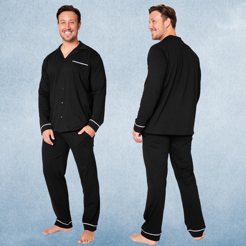 CityComfort Men's Long Pyjamas with Button Placket Lounge Set M