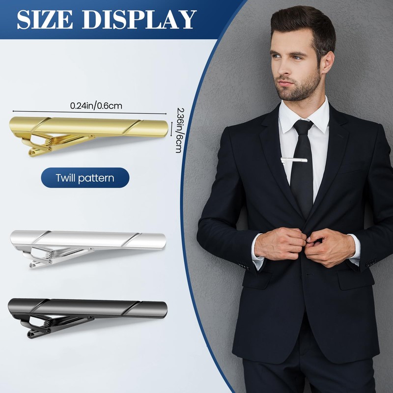 Tie Clips for Men Black Gold Silver Classic Tie Bar