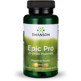 Swanson Epic-Pro Probiótico 25 Cepas 30 mil M UFC y FOS, 30 DRcaps Veganas | DRcaps vegetarianas, liberación diseñada. Mezcla de 25 cepas con S. boula