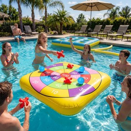 Conderyang 2-in-1 Pool Games Set Inflatable Giant Tic Tac Toe Bean Bag Toss Game 4.6 Ft Double-Sided Foldable Floating Water Toys Outdoor Play for Summer Swimming Pool Family Reunion Game Beach Party