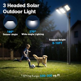 JWT Solar Street Lights Outdoor Waterproof - Solar Powered Parking Lot Light Dusk to Dawn 7000LM, 3-Head Folding Motion Sensor Commercial LED Solar Flood Lights Waterproof Remote Control for Outside