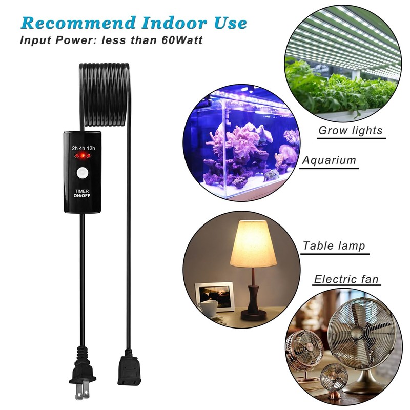 Indoor Extension Cord with Timer 2/4/12Hour Countdown, 60W 6.5 FT