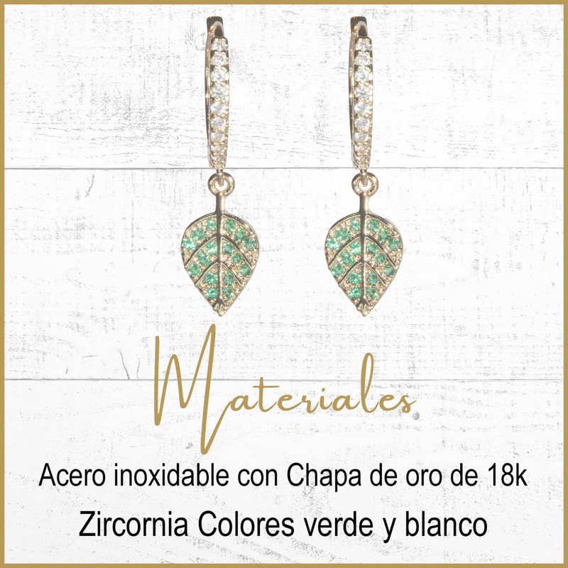 Aretes | Aretes Arracada de Hojas con Zirconia verde en