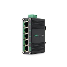 LINOVISION Industrial 5 Ports Gigabit Solar POE Switch with DC9V-54V to DC48V Voltage Booster,4 x IEEE802.3af/at 30W POE Ports @120W, IP40, Compact POE Power for Solar Power/RV Truck/VoIP Systems