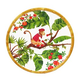 Les Jardins de la Comtesse - Small Pure Melamine Dessert Plate - 22 cm - Monkeys from Bali - Coral Red/Green - Dinner Service - MelARTmine Collection - Unbreakable Tableware