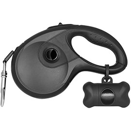 Cheelom Correa Retráctil para Perros Durable Correa ajustable para perro de 5M para perros pequeños medianos grandes de hasta 35kg botón dispensador de desechos para perros y bolsas incluidas(negro)