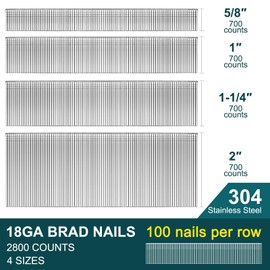 Toicann 18 Gauge Brad Nails 304 Stainless Steel 18 GA Nail Gun Nails Assorted and Small Finishing Nails for Pneumatic, Electric Brad Nailer (Assorted Sizes)