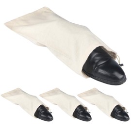 Shoe Storage Bags 100% Cotton with Drawstring for Men and Women for Travel Protecting and Storing Shoes (Off White, Set of 4)