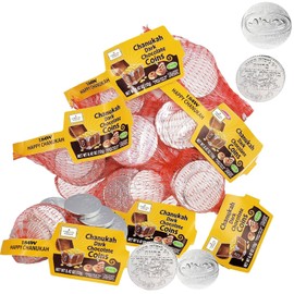 Hanukkah Chocolate Gelt, Dark Bittersweet Chocolate Coins, Made in Israel, Kosher Certified Chanukah Gelt (12 Mesh Bags)