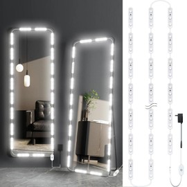 Blikshin LED Vanity Mirror Lights, Hollywood Style Makeup Light, 14FT/6000K/Dimmable/12V Adapter/Self-Adhesive Full Body Vanity Lights, Lighting for Makeup Floor Mirror & Bathroom