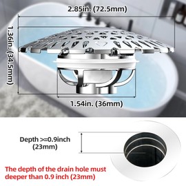 Bathtub Drain Stopper with Hair Catcher, Pop Up Tub Stopper with Detachable Drain Cover, No Residual Water, Bathroom Sink Drain Plug with Faster Drainage, for 1.5’’-1.97’’ Drain Hole