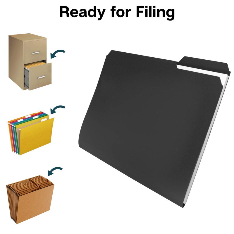Dunwell Plastic Black 3-Tab Folders, (6 Pack), Sturdy 1/3 Tab