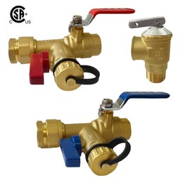 CAMPLUX 3/4 Inch IPS Isolator Tankless Water Heater Service Valve Kit, with Pressure Relief Valve, Clean Brass Construction