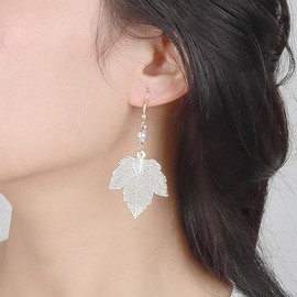 Fall Earrings for Women Maple Leaf Pearl Leaf Drop Tassels Maple Leaf Drop Dangle Autumn Thanksgiving Jewelry (Gold&Silver, One size)