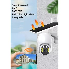 Wisoqu Solar Outdoor Security Camera, 1080P 360° PTZ 2.4G Home Camera, Color Night Vision PIR Motion Detection IP65 Waterproof APP Monitoring 2 Way Talk, Wisoqu2twga4xdg7