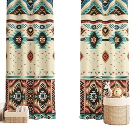 YCness Aztec Curtains for Bedroom, Southwestern Ethnic Geometric Window Treatments for Living Room,Tribal Navajo Boho Native American Pattern Drapes 2 Panel Set,55x63 Inch