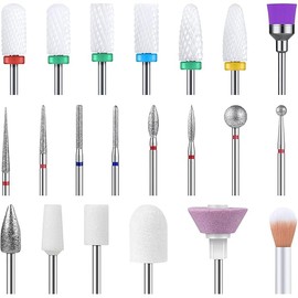 MelodySusie 21pcs Nail Drill Bit Set, Professional 3/32'' Ceramic Diamond Carbide Acrylic Gel Nail Art Tool Kit, Cuticle Remover Bit for Acrylic Gel Dip Powder, Nail Manicure Pedicure, Salon Home