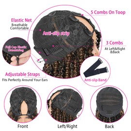 FB30 Highlight Kinky Curly V Part Wigs Human Hair with Drawstring Ready To Go Glueless Wigs Curly Human Hair Upgrade 200% Density V Part Wig Human Hair Healthy Without Shedding,Balayage Brown 26inch
