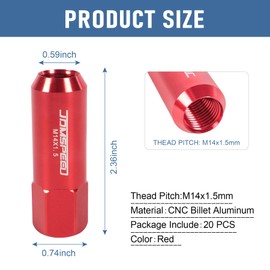 JDMSPEED New Red 20PCS M14X1.5 60MM Extended Forged Aluminum Tuner Racing Lug Nut